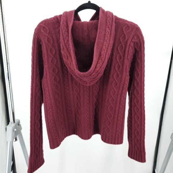 Y2K Eddie Bauer Lambswool-Blend Chunky Hooded Cardigan Sweater L Tall Red - Picture 2 of 16